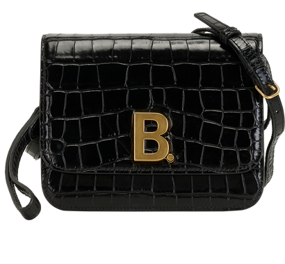 Small B Croc Embossed, &pound;395, Handbags, Black, Leather, Front view